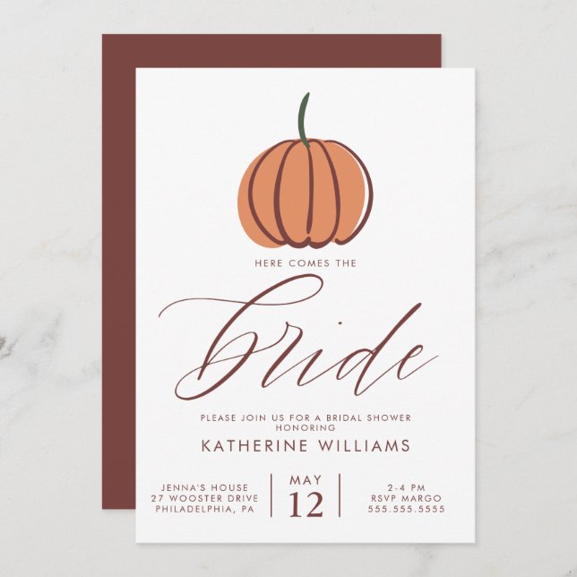 BRIDAL SHOWER | Invitación de calabaza de otoño (Anverso / Reverso)