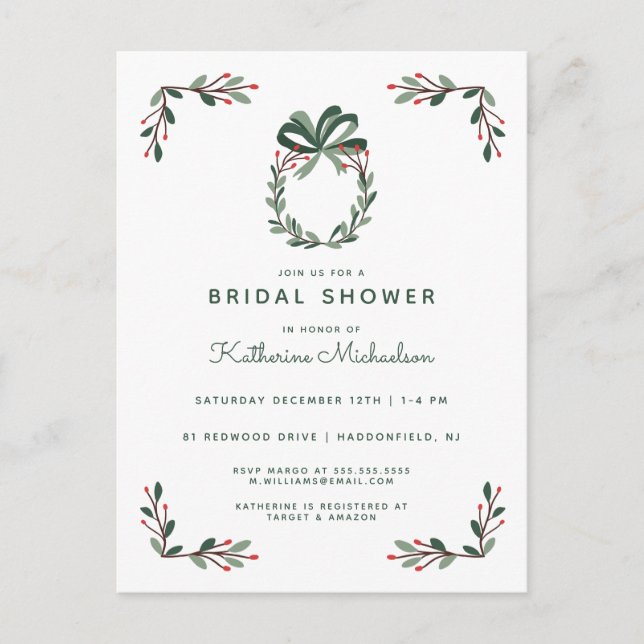 BRIDAL SHOWER | Invitación de Navidades a Holiday  (Anverso)