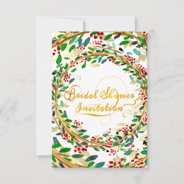 Bridal Shower Invitación Floral Oro Purpurina Verd (Anverso)