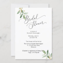 Bridal Shower Invitación Green Leaf Watercolor