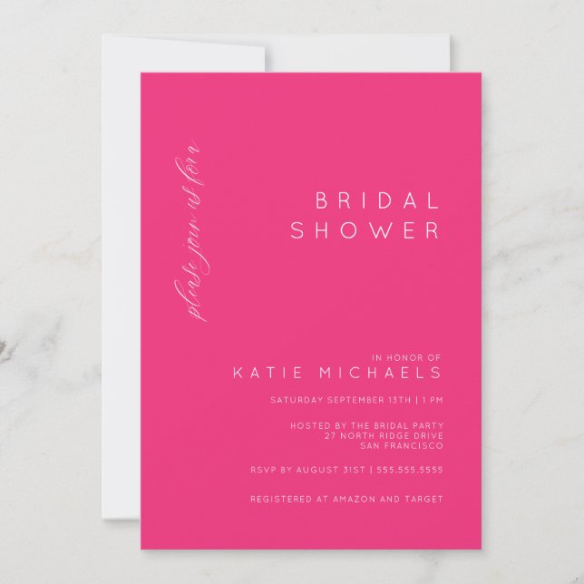 BRIDAL SHOWER | Invitación Minimalista rosa (Anverso)