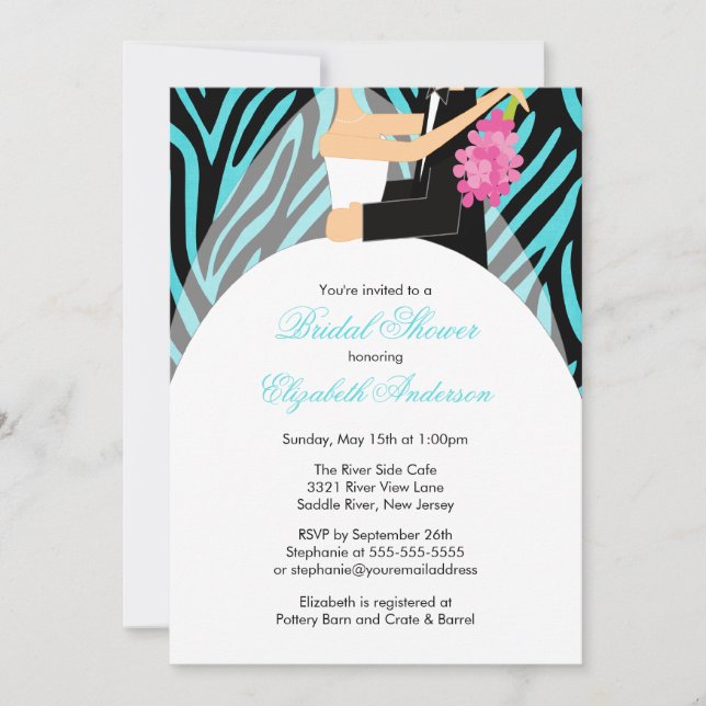Bridal Shower Invitación novia Turquesa Cebra (Anverso)
