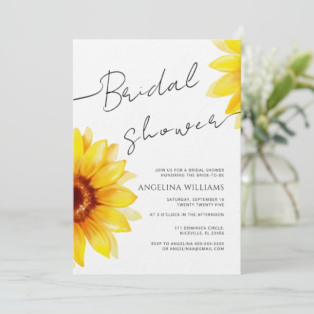 Bridal Shower Invitación Watercolor Sunflower (Anverso de pie)