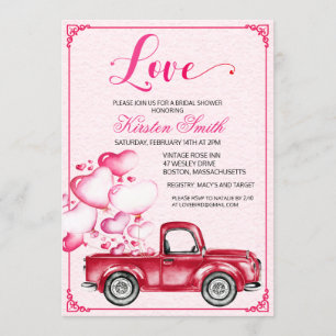 Bridal Shower Love Heart Truck Globos Invitación