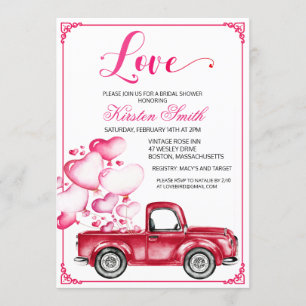 Bridal Shower Love Heart Truck Globos Invitación