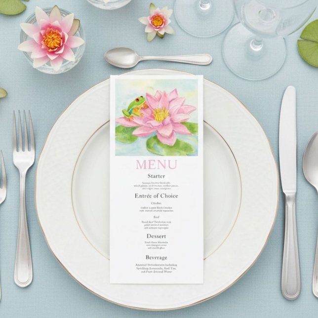 Bridal Shower Pink Waterlily & Tree Frog Menu (Subido por el creador)