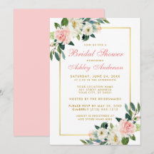 Bridal Shower Pink White Gold Invitación floral GP