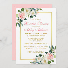 Bridal Shower Pink White Gold Invitación floral GP