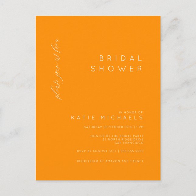 BRIDAL SHOWER | Postales Minimalistas Naranjas (Anverso)