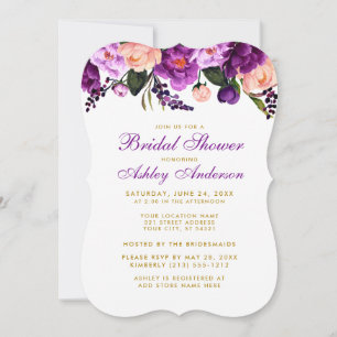 Bridal Shower Purple Gold Floral Invitación B