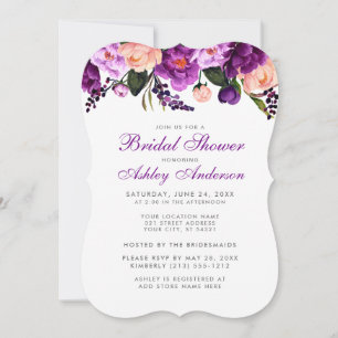 Bridal Shower Purple Silver Invitación floral