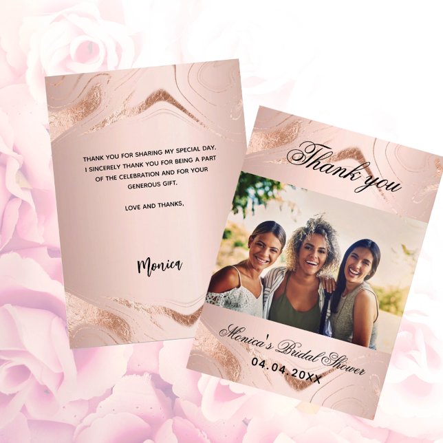 Bridal Shower rosa foto de oro tarjeta de agradeci (Subido por el creador)