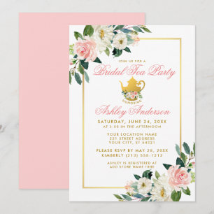 Bridal Shower Tea Fiesta Invitación floral rosa do