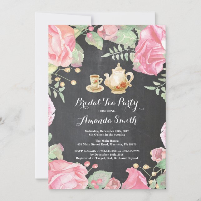 Bridal Shower Tea Party Invitación Floral (Anverso)