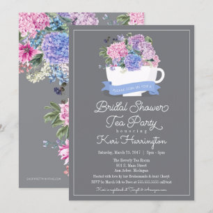 Bridal Shower Tea Party Invitación Hidrangea Azul