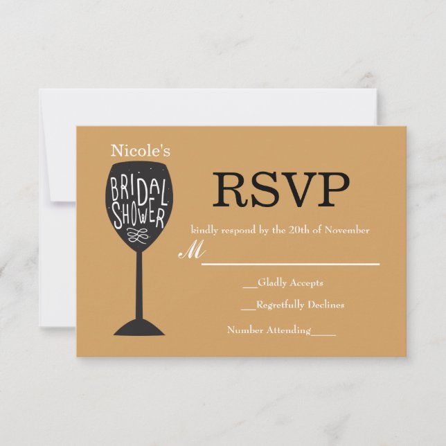 BRIDAL SHOWER Vidrio Vino CUALQUIER tarjeta RSVP D (Anverso)