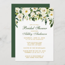 Bridal Shower Watercolor Floral Verde Invitación d