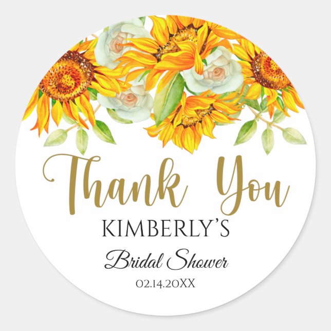 Bridal Shower Watercolor Sunflowers Pegatina (Anverso)
