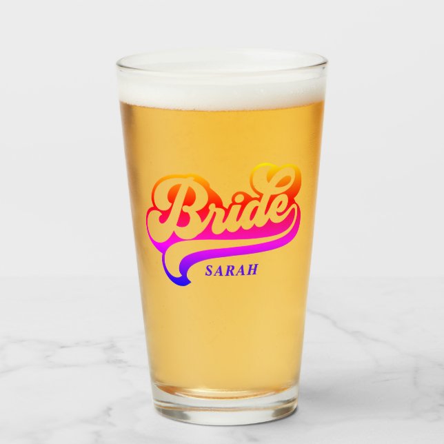 Bride Babe Bachelorette Nombre personalizado Glass (Anverso (lleno))