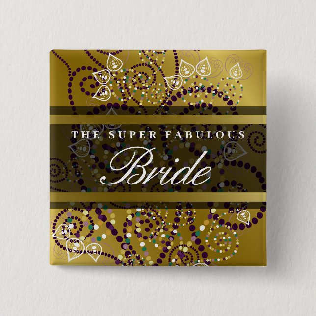 BRIDE Boho Purple Spiral Oro botón Boda (Anverso)