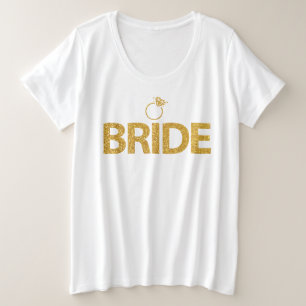 Bride Faux Gold Sequins Más camiseta tamaño