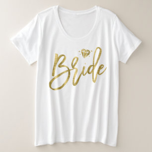 Bride Faux Relieve metalizado dorado Plus-Size T-S