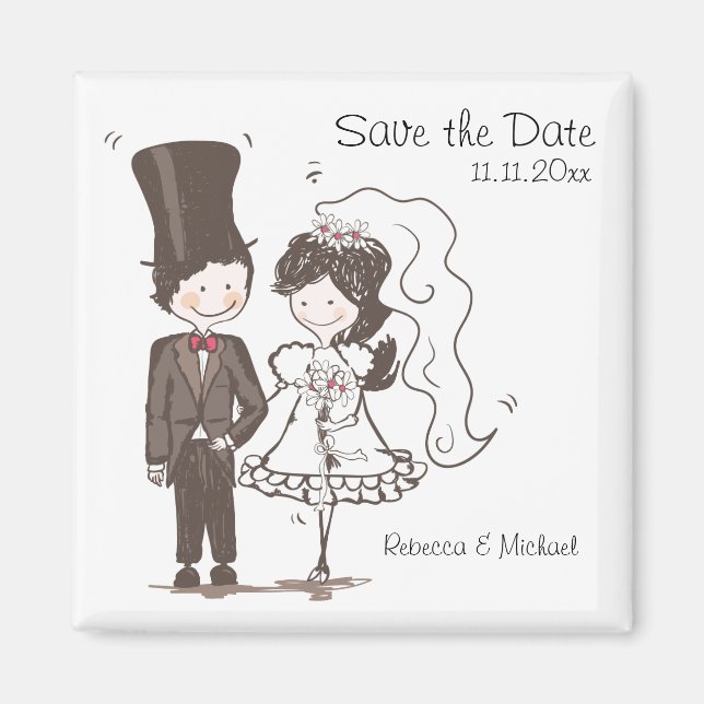 Bride & Groom Guardar los imanes de fecha (Frente)