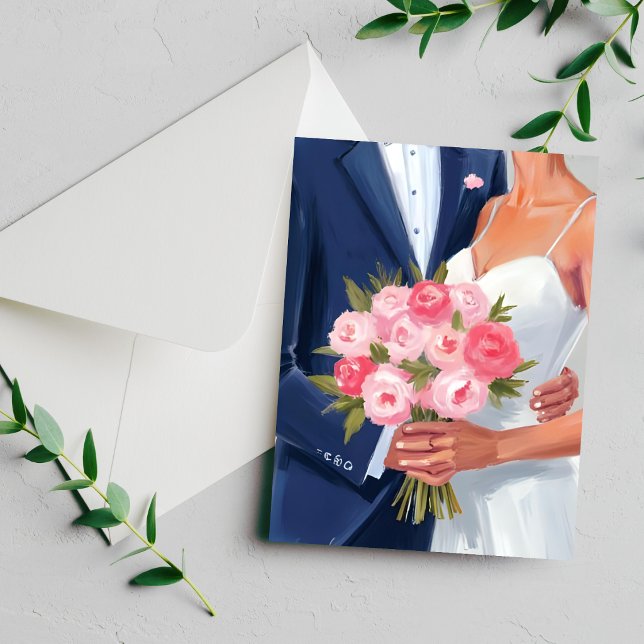 Bride & Groom Wedding Bouquet Watercolor Card (Subido por el creador)