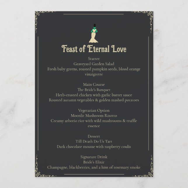 Bride of Frankenstein Wedding Menu | Gothic (Anverso)