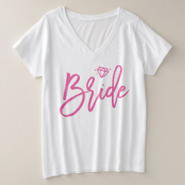 Bride Plus-Size V-Neck T-Shirt Diamante Rosa