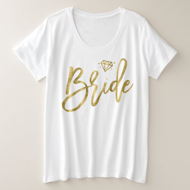 Bride Plus-Size V-Neck T-Shirt Faux Gold Diamond (Anverso del diseño)