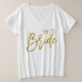 Bride Plus-Size V-Neck T-Shirt Faux Gold Diamond