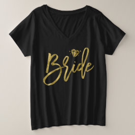 Bride Plus Tamaño V-Neck Faux Gold Brillante Negro