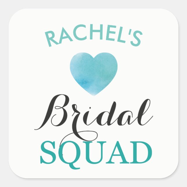 Bride Squad Bridal Shower Pegatinas Aqua Heart (Anverso)