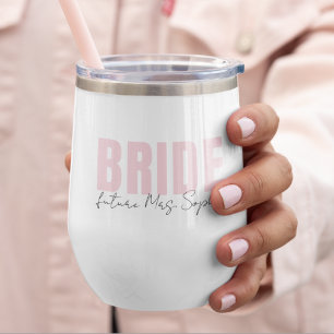 Bride Wine Tumbler Nombre de la futura señora pe
