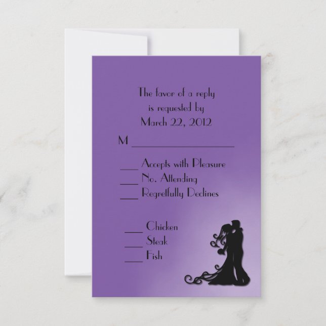 Bride y Groom Royal Purple RSVP con menú (Anverso)