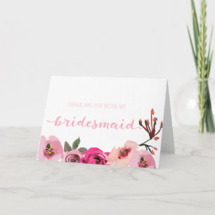Bridesmaid Floral Rosa Gracias Tarjeta Boda