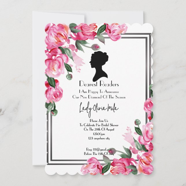 Bridgerton novia ducha invitación floral (Anverso)