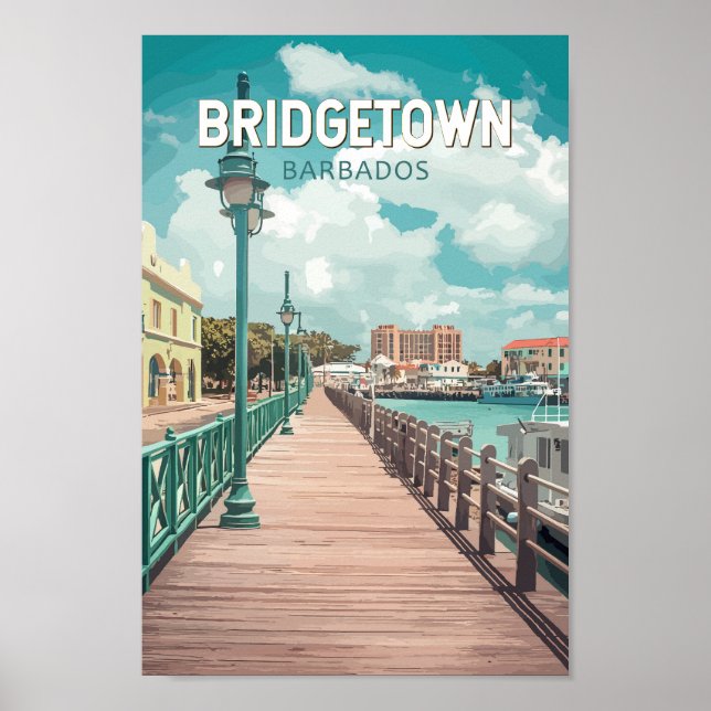 Bridgetown Barbados Ilustracion Viaje arte Retro