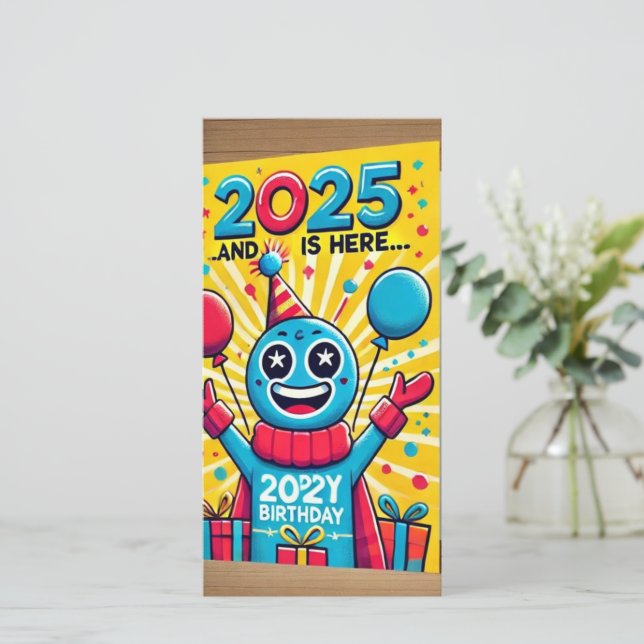"Bright and Joyful 2025 Birthday Card - Celebrar (Anverso de pie)