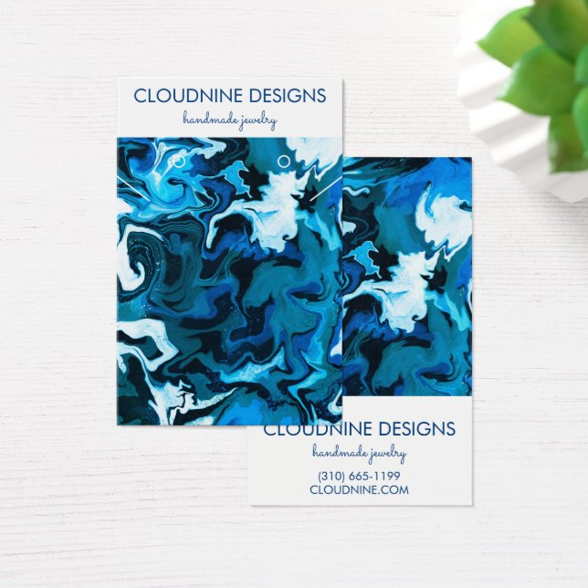 Bright Blue Paint Swirls Earls Necklace Jewelry (Escritorio)