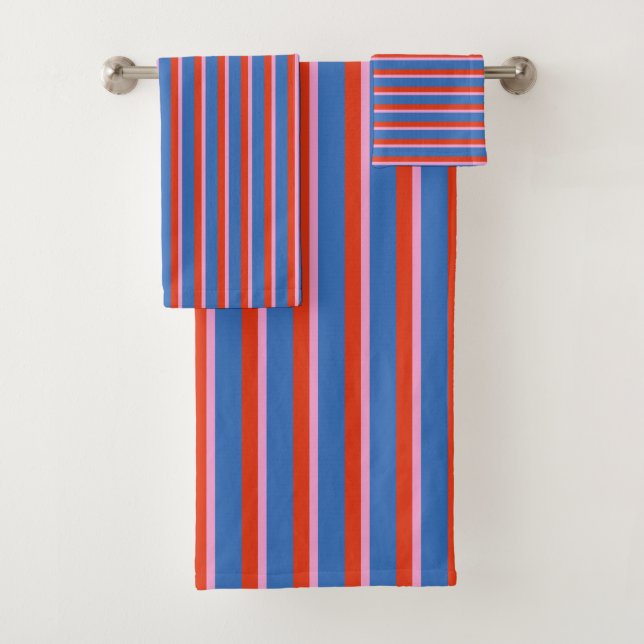 Bright Blue Red Pink Retro Stripe Pattern (In situ)