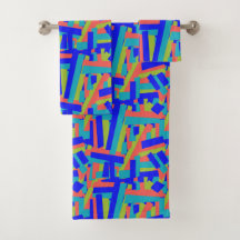 Bright Bold Blue Lime, Coral Abstract Patches
