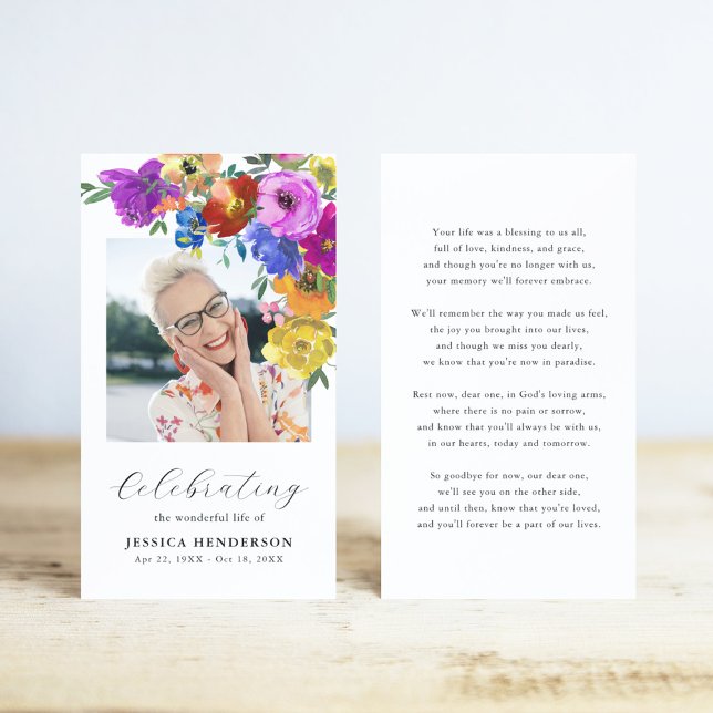 Bright & Bold Floral Sympathy Funeral Prayer Card (Subido por el creador)
