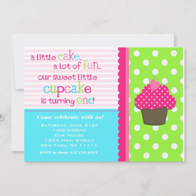 Bright Cupakes 1st Birday Party Invitación (Anverso)