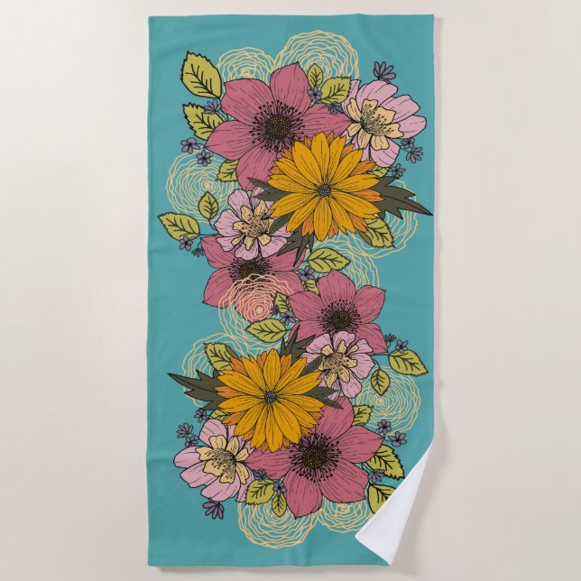 Bright Floral Bouquet en la toalla de Aqua Beach (Anverso)