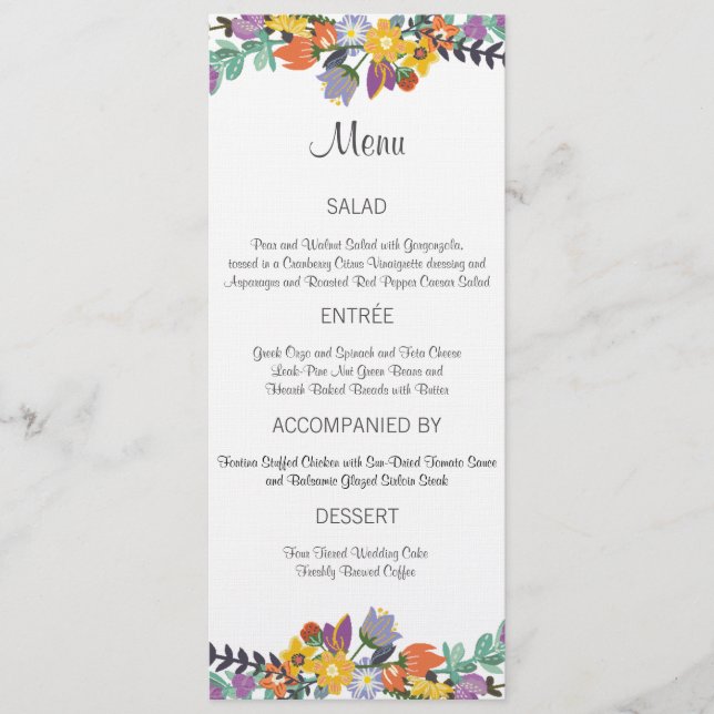 Bright Florals Spring Wedding Menu Card (Anverso)