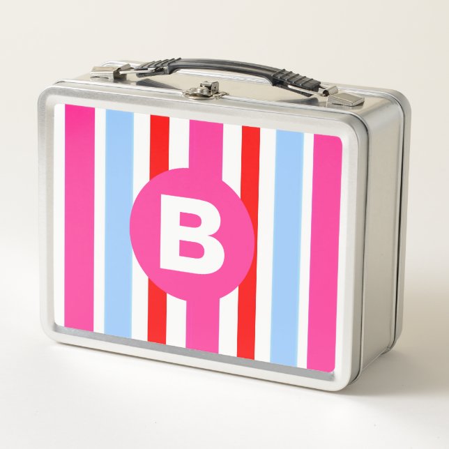 Bright Pink and Blue Candy Stripes Monogram (Anverso)