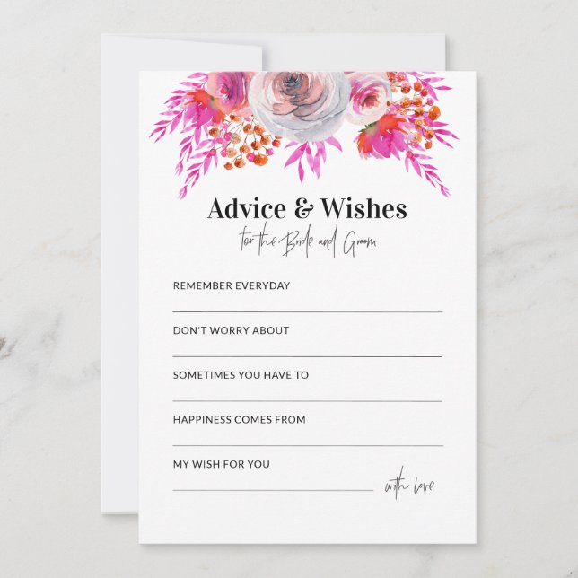 Bright Pink Floral Wedding Ducha Tarjeta de Consej (Anverso)