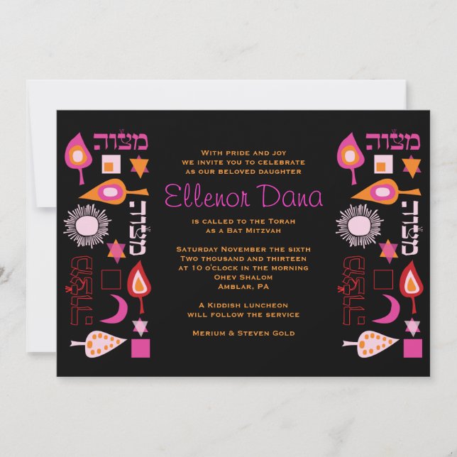 BRIGHT PINK MITZVAH Bar Bat Mitzvah Invitación (Anverso)